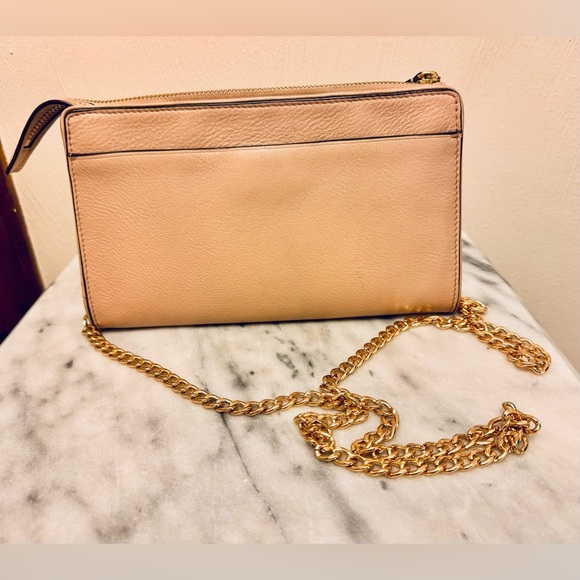 Tory Burch Crossbody Everly Mini Top Zip Gold Details Pink Leather - Picture 3 of 8